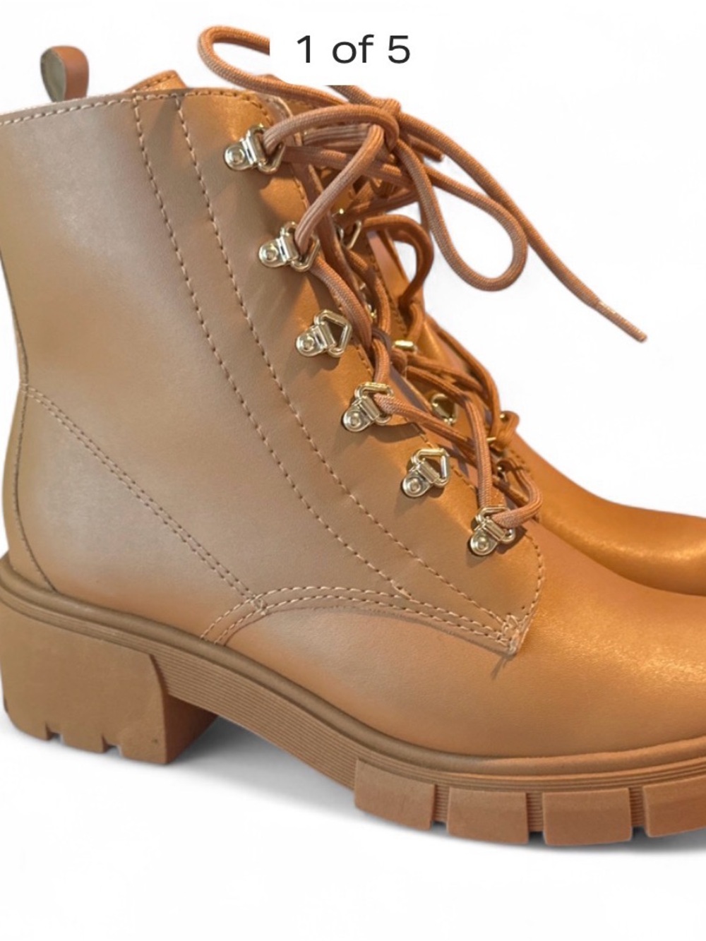 Wide-Gorge Tan Lace-Up Chunky Heel Ankle Boots